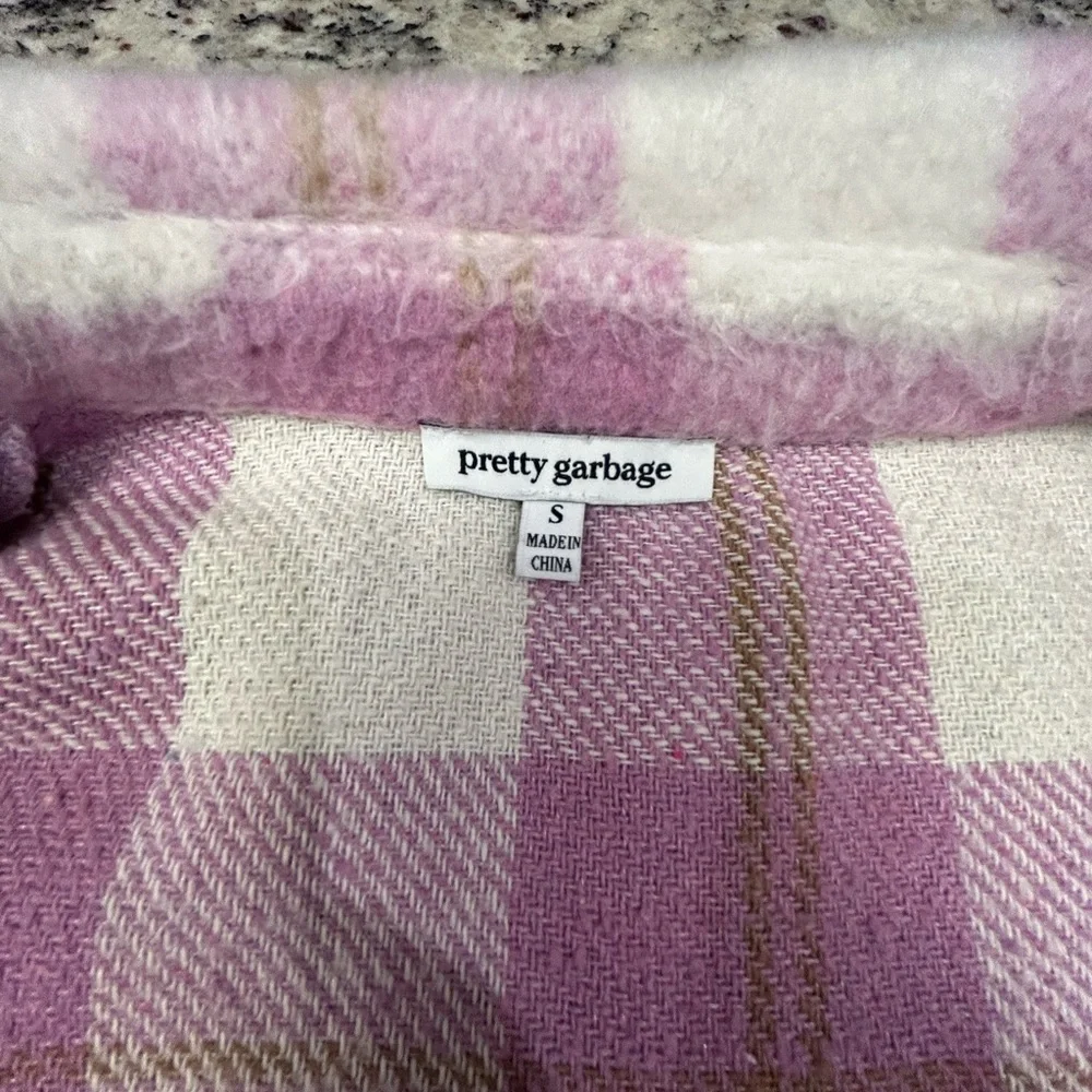 Pretty Garbage Oversized Plaid Button Down Shacket Shirt - Pink and Cream - Picture 3 of 4